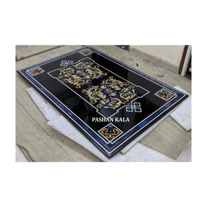 Tablero de mesa de comedor hecho a mano con incrustaciones de mármol negro para un hermoso diseño de incrustaciones de mármol negro natural, decoración para hoteles y restaurantes. - Product Image 3