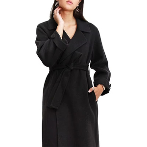 Women's <b>Wool</b> Trench <b>Coat</b> Long Solid Color Turn-down Collar Full Sleeve <b>Belted</b> Elegant Autumn Outerwear - Product Image 6