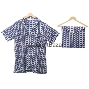 Conjunto de Pijama de Manga Corta para Mujer, 100% Algodón Puro, Estampado a Mano, Lujoso y Suave, con Cintura Elástica y Bolsillos, para Invierno y Verano - Product Image 4
