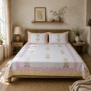 Luxury Jaipur Artisanal Hand Block Print <b>King</b> <b>Size</b> 3 Pcs Bedsheet <b>Set</b> 100% Cotton Eco-Friendly Soft Non Toxic Dyes 200TC Flowers - Product Image 5