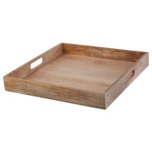 Plateau de service en bois blanchi fait main avec motif floral mandala sculpté, plateau décoratif pour ottoman, table basse et décoration intérieure, avec poignées - Product Image 6
