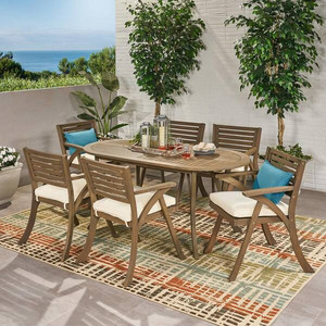 Outdoor <b>Garden</b> Table <b>Set</b> With 4/6 Chairs Rustic Wooden Patio Furniture Weather Resistant Solid Wood Design - Product Image 5