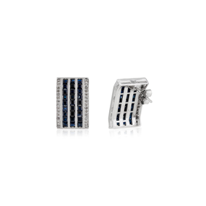 Pendientes de botón con diseño geométrico clásico, 100% auténticos, con zafiro azul talla princesa y diamantes redondos, para mujer. - Product Image 5