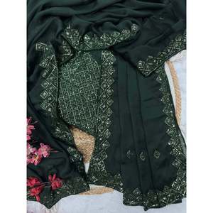 Magnifique robe de soirée brodée de sequins, sari pour soirée - Product Image 5