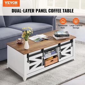 48 \ "tavolino rettangolare fattoria 2 porte scorrevoli del fienile 2 livelli ripiani rimovibili in legno stile rustico per soggiorno - Product Image 2