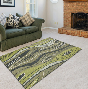 Alfombra hecha a mano con diseño de líneas verdes y negras, de lana de alta calidad, ecológica, para sala de estar, habitaciones infantiles, hoteles y oficinas. - Product Image 1