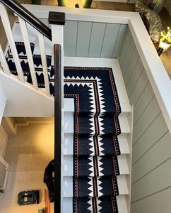 Blue Modern Woven Geometric Stair Rugs Set Kilim Style Non-Slip Rubber Backing for <b>Home</b> Hallway <b>Steps</b> Prayer - Product Image 3