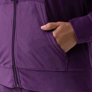 <b>Women's</b> Eco-Friendly Fleece Winter <b>Purple</b> Hooded <b>Tracksuit</b> Full Length Solid Color Breathable Polyester Casual Wear Side Pockets - Product Image 2