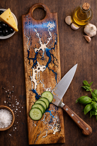 Planche à découper en bois massif avec résine brûlée effet fractal |   Planche à découper en bois |   Planche à découper en bois indien - Product Image 2