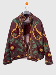 Veste à col mandarin brodée à la main avec des motifs floraux, manches longues, taille plus, en coton, pour femmes, style bohème chic, vêtements d'automne - Product Image 1