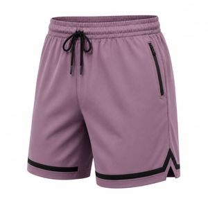 Shorts de sport pour hommes en polyester de haute qualité, taille mi-haute, cordon de serrage, écologiques, poches avant zippées à séchage rapide, tricotés, color block - Product Image 1