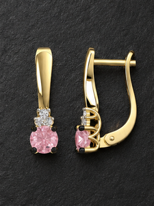 925 Sterling <b>Silver</b> Gold Plated Pink CZ Bezel Set Luxury Huggie <b>Drop</b> <b>Earrings</b> for Women Wedding Handmade Bulk - Product Image 6