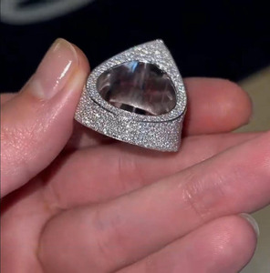 Iced Out Baguette & Round Cut Moissanite Diamond Hip Hop Style <b>Mens</b> Engagement <b>Ring</b> 925 Sterling Silver Pyramid Shape Bling <b>Ring</b> - Product Image 4