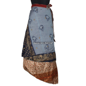 Women Beach Wear Sexy Wrap <b>Skirt</b> Sarong Dress Women Wear Vintage Silk Sari <b>Long</b> Length Wrap Around <b>Skirt</b> 2 Layer Reversible Sari - Product Image 3
