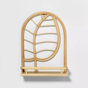 Handwoven Leaf Rattan wall-mounted shelf Modern Arch Bamboo 1-Tier Floating <b>Rack</b> Bedroom Decorative Plant Small Book <b>Storage</b> - Product Image 1