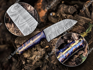 มีดล่าสัตว์แบบดรอปพอยต์ ใบมีดเหล็กดามัสกัส ODM/OEM ขนาด 8 นิ้ว คมกริบ ด้ามจับรูปทรงกรวยสน พร้อมปลอกหนังคุณภาพสูง - Product Image 4