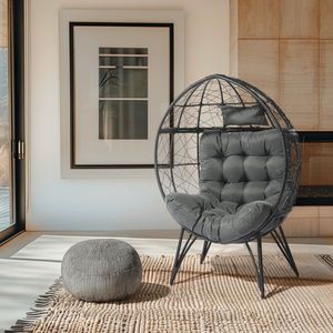 Oversized Wicker Egg Chair with Soft Cushions Indoor Outdoor Teardrop Cuddle Seat for Patio Porch Backyard Roo Deck Living Space - Product Image 6