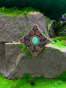 Handmade Turquoise Purple Black Druzy Cluster <b>Adjustable</b> <b>Ring</b> Sterling Silver Boho Southwestern Statement Jewelry Gift for Her - Product Image 6