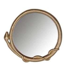 Round Metal Wall Mirror Art Deco Design Decorative <b>Framed</b> Circular Shape <b>Gold</b> Finish - Product Image 1