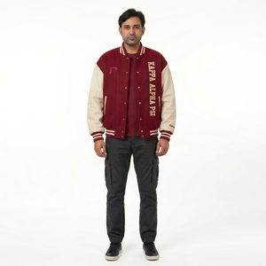 Veste universitaire personnalisée en laine méltone 550 GSM de qualité supérieure pour homme, manches en cuir pleine fleur, coupe oversize, style streetwear, 3XL, PU - Product Image 1