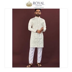 Ropa Étnica Masculina de Estilo Indio de Calidad Estándar al Precio Más Bajo, Kurta de Seda Viscosa y Pantalón de Algodón para Bodas - Product Image 5