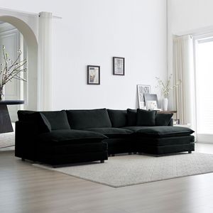Modern Minimalist U-Shaped Sectional Sofa 5-Seater Convertible <b>Corner</b> Couch W/Reversible Footrest 2 Ottomans Living Room Sofas - Product Image 2