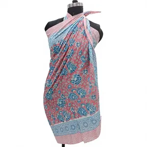 Solid Pattern Indian Block Print Cotton 72 inches <b>Sarong</b> Handcrafted Cotton <b>Wrap</b> Skirt, Ethical Cotton Scarf - Product Image 1