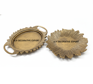 Bandeja Ovalada de Oro Antigua Hecha a Mano de Lujo |   Bandeja de Servir con Diseño de Rayos de Sol |   Acabado Decorativo Dorado Antiguo de Primera Calidad, Tamaño Personalizado - Product Image 1