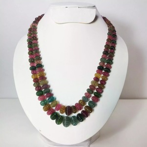 Collier tendance en tourmaline naturelle pastèque en forme de boule, chaînes en tourmaline naturelle pastèque, collier vintage en cristal, pierres précieuses en vrac - Product Image 4