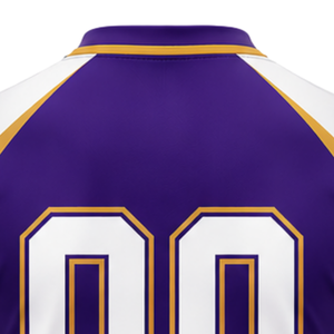 Uniforme de Voleibol Morado, Blanco y Dorado, Conjunto de Camiseta Sublimada de Manga Corta y Pantalones Cortos, Ropa Deportiva para Equipo, Entrenamiento y Partidos - Product Image 5