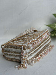 Bolso de Mano de Lujo con Cuentas Doradas y Flecos de Cristal, Bolso de Fiesta de Diseño para Mujer, para Bodas, Cócteles y Eventos - Product Image 3