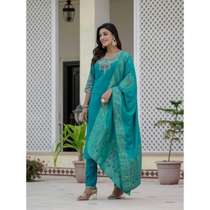 Ensemble élégant Kurti, pantalon et dupatta pour femmes - Product Image 6