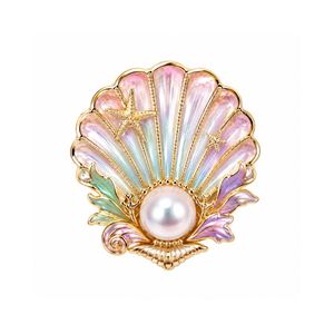 Ocean Gold Pin with Coral Branch and Round Pearls for Women Luxury Beach Party Jewelry Seashell Brooch - Product Image 3