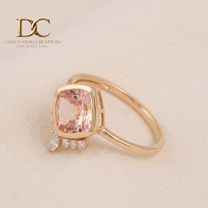 Anillo de Flores de Diseño Elegante en Oro Sólido de 14 Quilates para Enamorados con Diamante Cultivado en Laboratorio Certificado por IGI y Joyería de Morganita para Mujer - Product Image 3