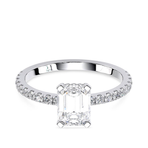 แหวนหมั้นเพชรทรงบริลเลียนต์เคลือบโรเดียมทองคำแท้ 14K เพชรเลี้ยงในห้องปฏิบัติการ รับรองโดย IGI ดีไซน์แบบ Pav Band Half Eternity Minimal - Product Image 1