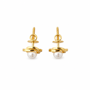 Boucles d'oreilles clous nœud en or jaune 18 carats avec perles pour femme – Légères, finition polie, élégantes, pour usage quotidien, fêtes, mariages, cadeau - Product Image 5