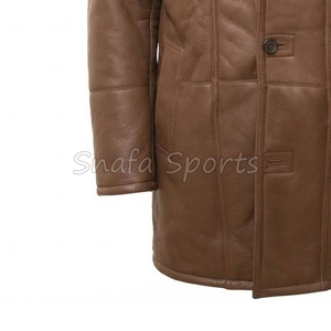 Men's Winter Fox Fur Leather Bomber Jacket Brown Genuine Thick Canvas Front Logo Stand Collar Warm <b>Coat</b> - Product Image 4