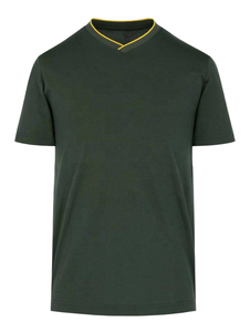 T-shirt à manches courtes pour homme, vert foncé uni, col rond, coupe classique, décontracté, tricoté, bordure contrastée, respirant, polyester/coton - Product Image 2