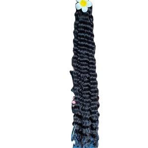 Paquets vietnamiens cambodgiens vierges Remy alignés par cuticules naturelles 10 '-50' extensions de trame de peau ondulée profonde couleur noire de matière première - Product Image 1
