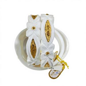 Bracelet tendance en or massif 22 carats avec coquille de conque blanche pour femme, bijoux de mariage traditionnels bengalis, ensemble Shakha authentique - Product Image 1