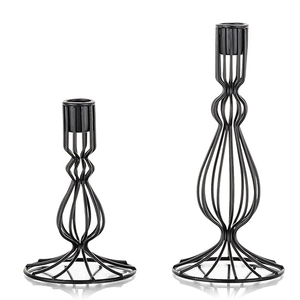 Matt <b>Black</b> Candle Holder Set Of 2 Wrought Iron <b>Black</b> <b>Candlestick</b> Holder Decorative Table Centrepiece for Christmas Decoration - Product Image 2