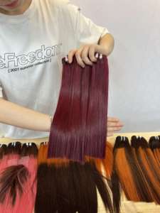 Paquetes de cabello humano de color burdeos Venta al por mayor Paquetes de cabello liso alineados con cutícula virgen Paquetes de cabello humano rojo 99J de color - Product Image 2