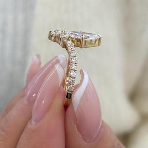 Anillo de Compromiso con Diamantes de Corte Marquesa y Redondo en Oro Amarillo Sólido, Anillo de Promesa con Diamantes Cultivados en Laboratorio, Anillo con Halo Floral para Mujer - Product Image 3