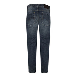 Jean en denim décontracté pour homme, taille mi-haute, coupe droite, couleur unie, tissu respirant, logo personnalisé, poches latérales, délavage moyen, pantalon imperméable - Product Image 1