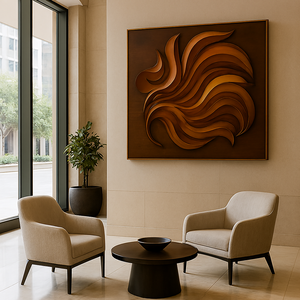 Sculpture murale Art Déco abstraite en bois sculpté à la main, écologique et durable, décoration de maison, accent en bois massif pour appartement - Product Image 1