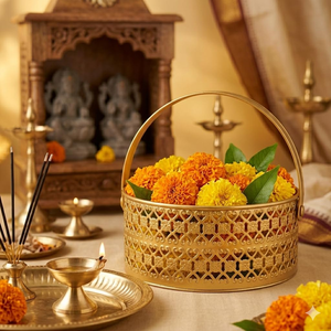 Eco-Friendly Modern Metal <b>Hamper</b> <b>Basket</b> with Handle Decorative Flower & Fruit <b>Basket</b> for Temple Home Decor & Return <b>Gifts</b> - Product Image 3