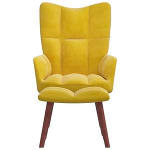 Fauteuil relaxant jaune moutarde avec tabouret pour salon - Product Image 3