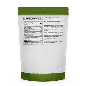 Poudre de feuilles de Moringa de qualité supérieure OEM 100g 100% pure et naturelle (Moringa Oleifera) Poudre super-alimentaire pour les smoothies, le thé et la nutrition quotidienne - Product Image 2