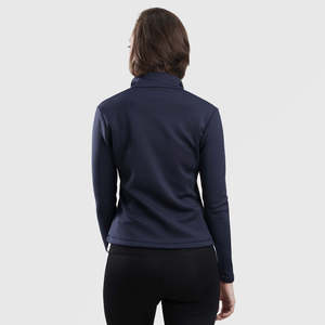 Women's Navy Full Sleeve Stand Neck <b>Zipper</b> Front Yoga <b>Top</b> Solid Color Ribbed Breathable Active Sportswear - Product Image 3