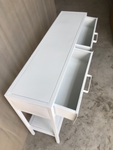 Mesa Consola de Metal Blanca para Entrada, Mesa de Sofá, Escritorio de Pasillo con Cajones y Estante Abierto para Sala de Estar - Product Image 6